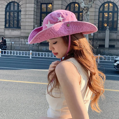 Cute Star Pink Bucket Hats Women Summer Outdoor