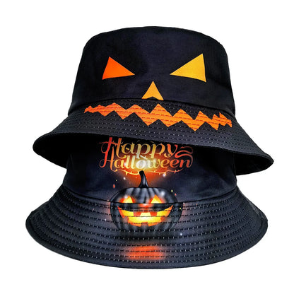 Halloween Decoration Bucket Hat Black Orange Pumpkin Jack O Lantern Fisherman Cap Spooky Party Cosplay Panama Hat