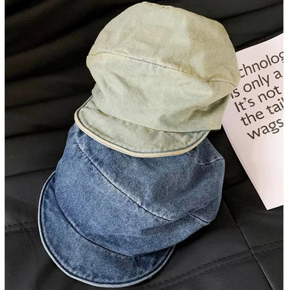 Simple Washed Cloud Denim Berets Women's