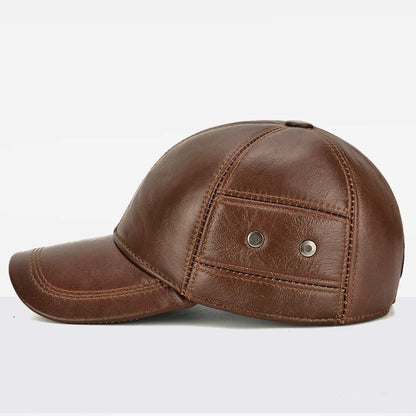 2026 New Style Men Cowhide Hat Winter Warm Outdoor