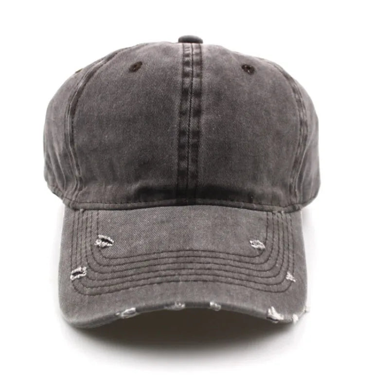 1pc Solid Distressed Perforated Mesh Washed Baseball Cap