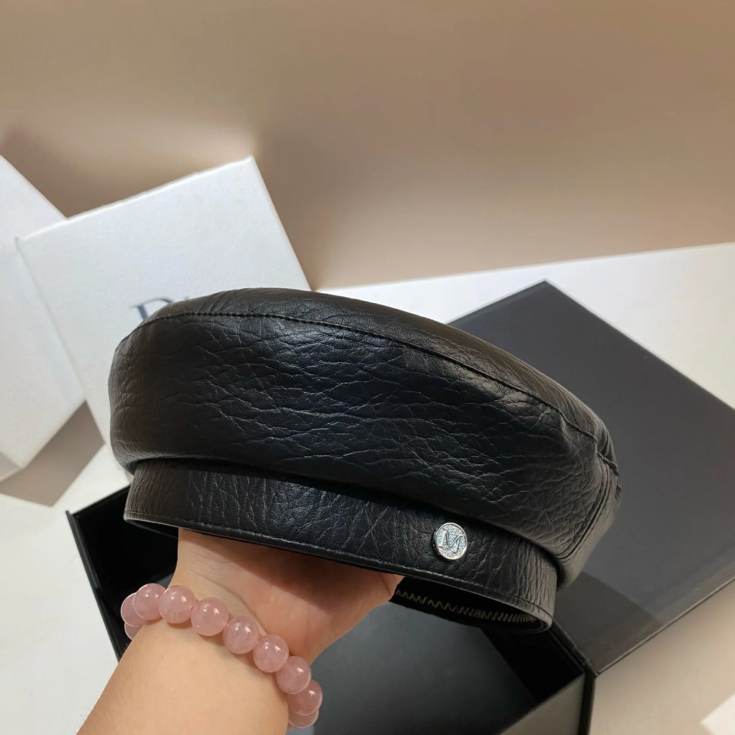 PU Leather Beret Caps Women Fashion Artist Painter Hat Female Berets