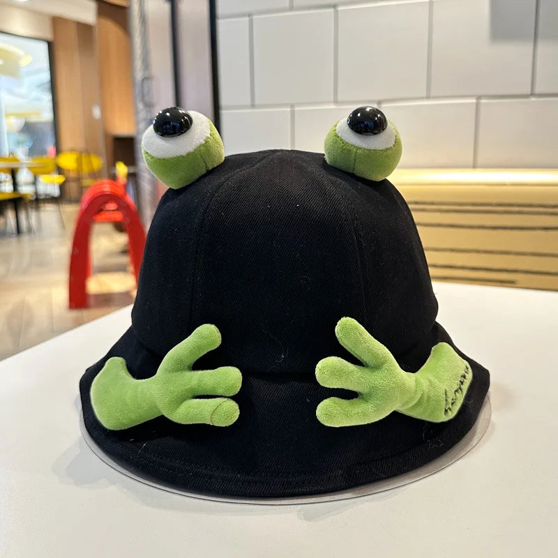 New Cute Big Eyes Frog Bucket Hats Outdoor Foldable Sun Fishing Cap Women