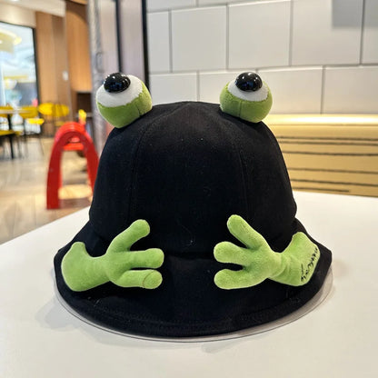 New Cute Big Eyes Frog Bucket Hats Outdoor Foldable Sun Fishing Cap Women