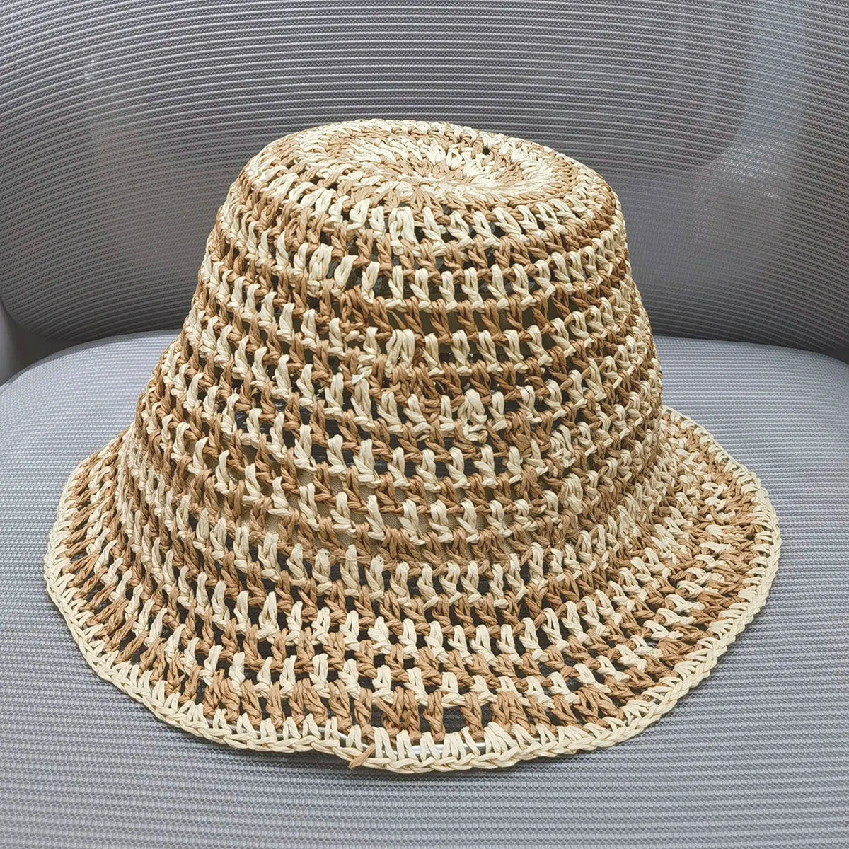 Fashionable Luxury Hollow Hat Sky Blue Striped Hat