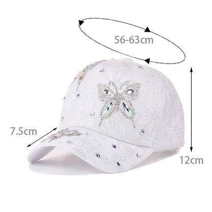 Rhinestone Lace Breathable Sunshade Curved Brim Fashion Cap