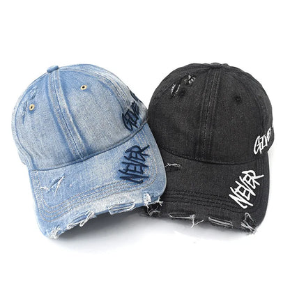 "Never Give Up" Embroidered Denim Baseball Cap