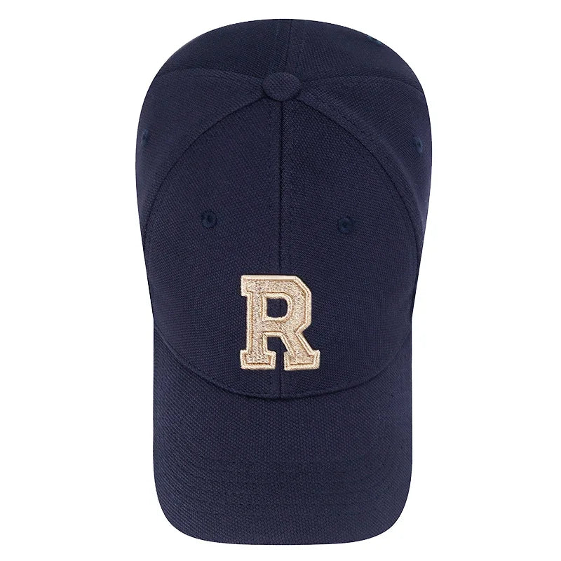 New High Quality R Letter  Gold Thread 3D Embroidery Adjustable Elastic Pineapple Cloth Baseball Cap Sun Hat