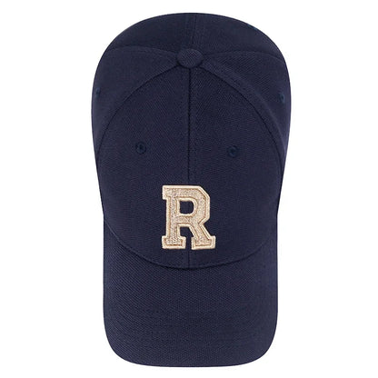 New High Quality R Letter  Gold Thread 3D Embroidery Adjustable Elastic Pineapple Cloth Baseball Cap Sun Hat