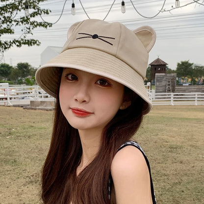 Korean Cartoon Cat Ears Women Bucket Hat
