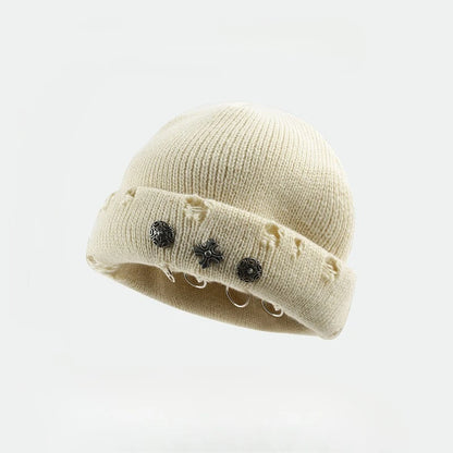Street Hip-Hop Retro Cross Ring Perforated Woolen Hat For Women