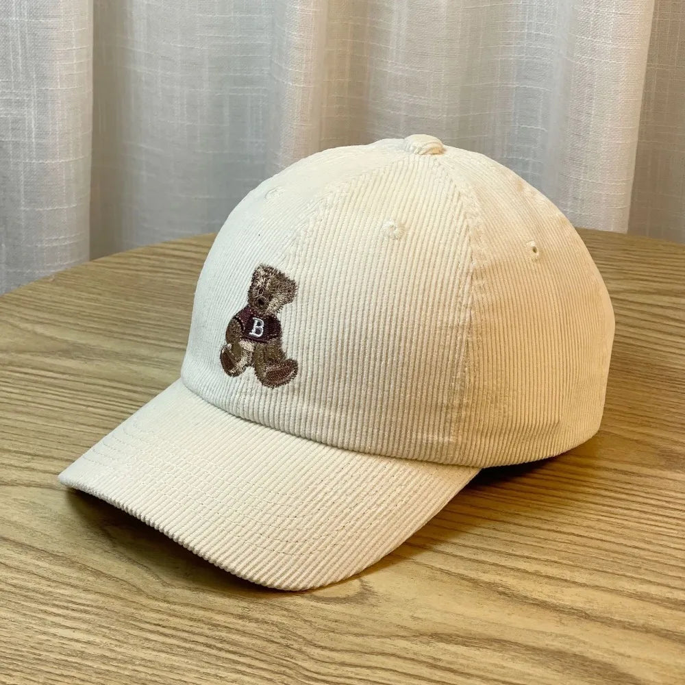 Cute Embroidered Bear Baseball Hat Breathable Wide Brim