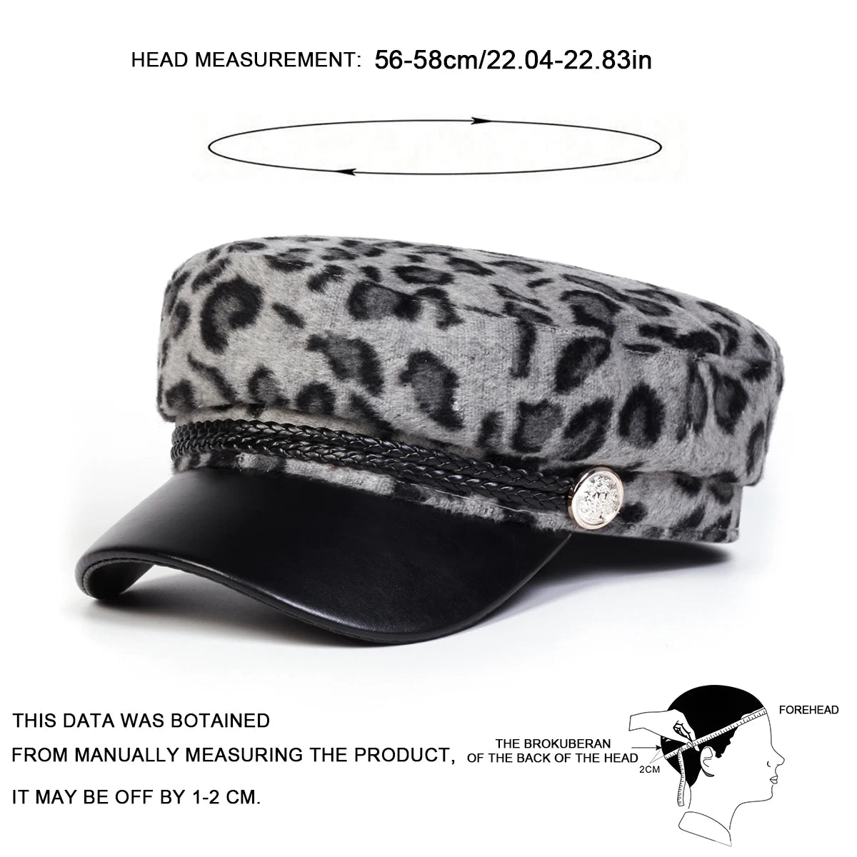 Unisex Plush Leopard Print Navy Cap Autumn Winter Sailor Hats Beret Hat