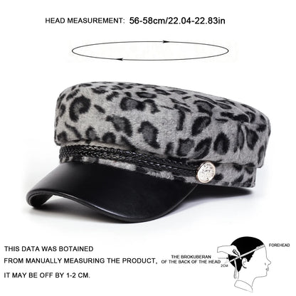 Unisex Plush Leopard Print Navy Cap Autumn Winter Sailor Hats Beret Hat