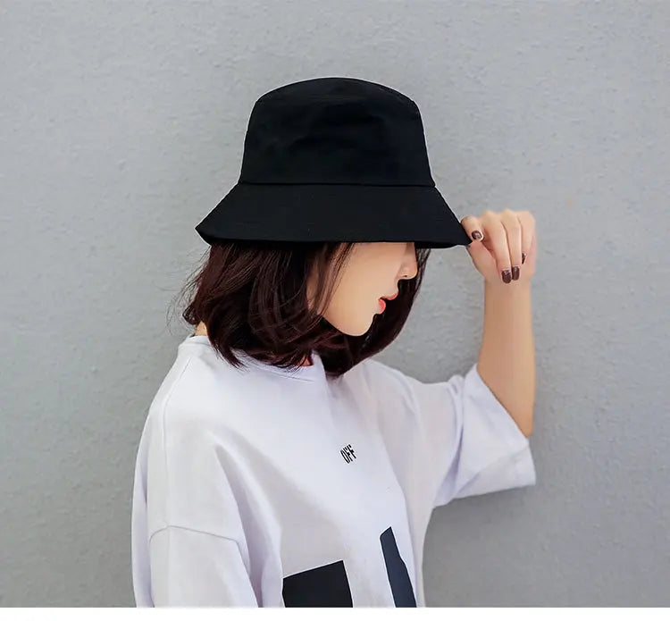 Solid Color Fisherman Hat Korean Trendy Hip Hop Bucket Hat Summer Flat Top Sun Cap Casual Outdoor