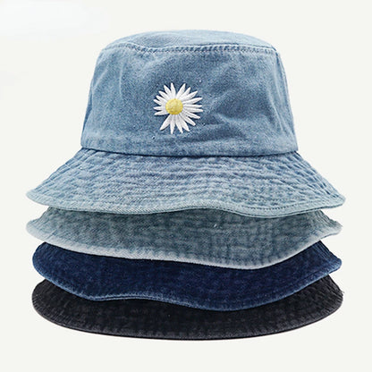 Korean Daisy Embroidery Bucket Hat Women Men