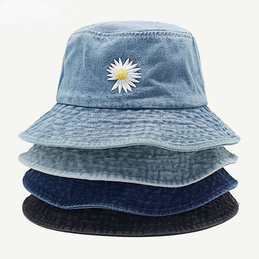 Korean Daisy Embroidery Bucket Hat Women Men