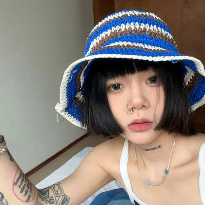 Rainbow Bucket Hat Casual Seaside Vacation Summer