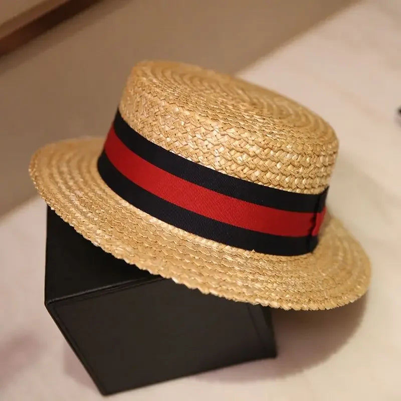 British Striped Natural Straw Hat European And American