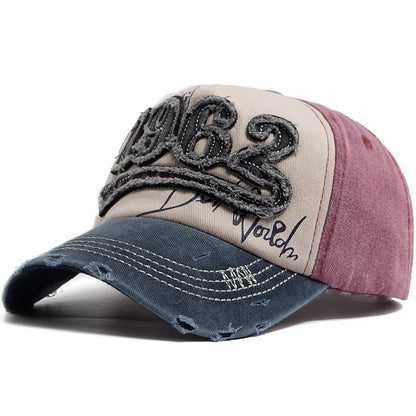 Fashion Vintage Washed Cotton Baseball Cap Men Digit 1962 Embroidery
