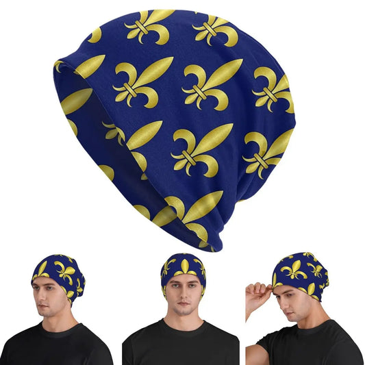 Gold Blue Fleur De Lis Royal Lily Warm Knitted Cap