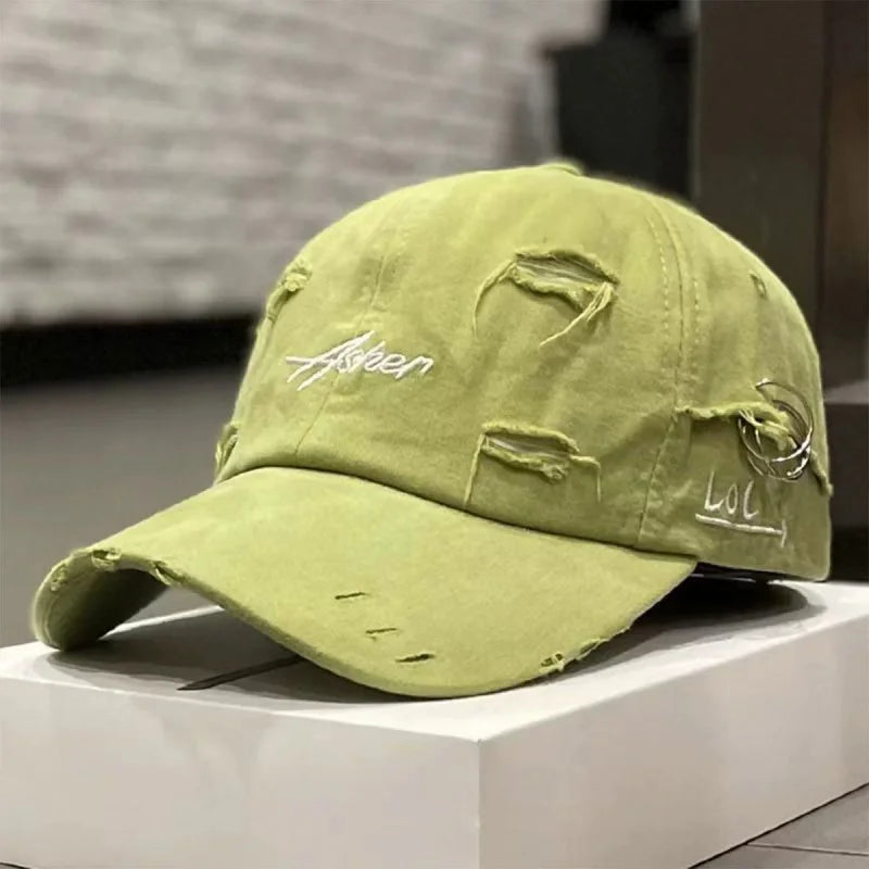 Unisex Asher Embroidery Hole Iron Ring Baseball Caps Outdoor Adjustable Casual Hats Hip Hop Hat Sunscreen Hat