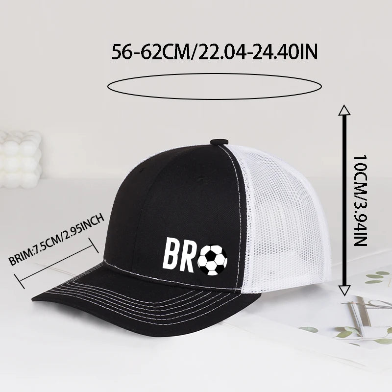 Bro Soccer Print Mesh Baseball Cap Unisex Sports Sun Hat For Men