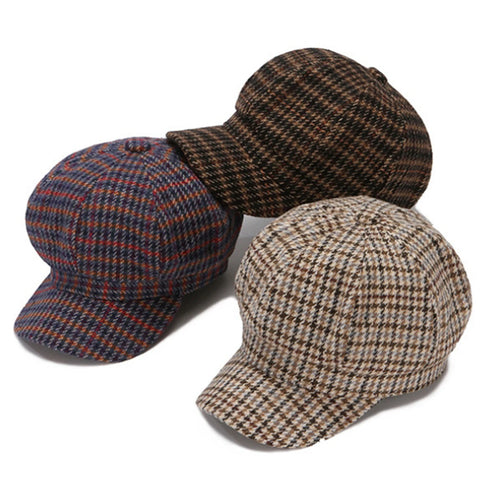 Vintage Women Beret Hat, Vintage Elegant Houndstooth Soft Painters Cap