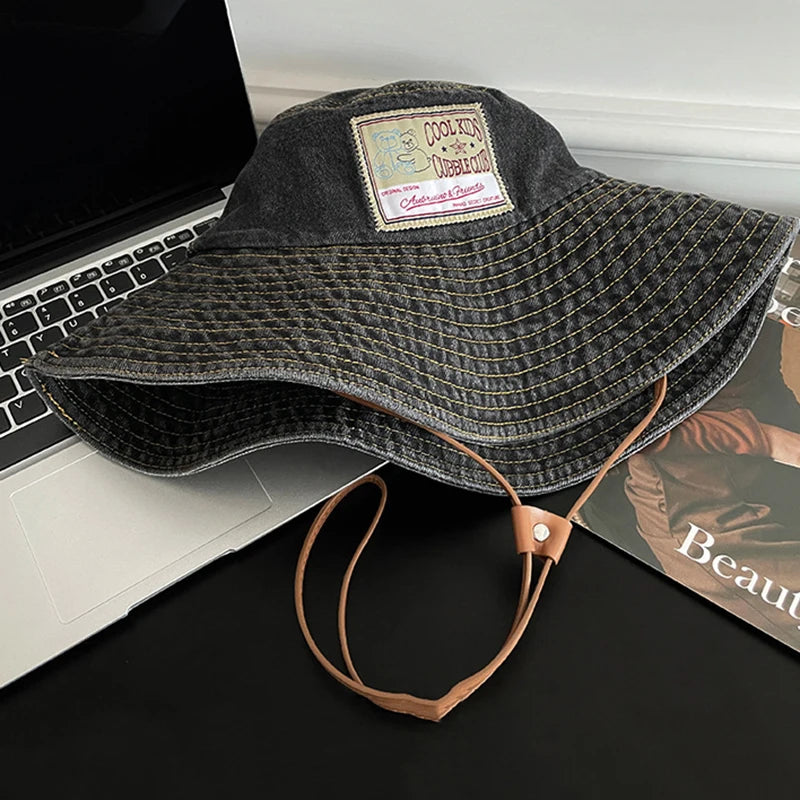 Retro Washed Denim Fishing Cap Women's Large Brim Sunshade Hat