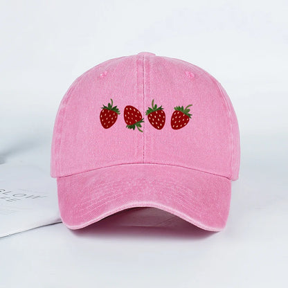 Strawberry Print Washed Baseball Cap Lightweight Breathable Adjustable Unisex Summer Casual Hat Sun Hat