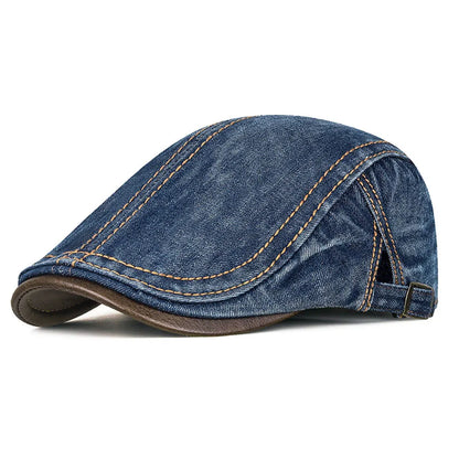 Vintage Washed Denim Gatsby Cap Ivy Flat Forwards Hat