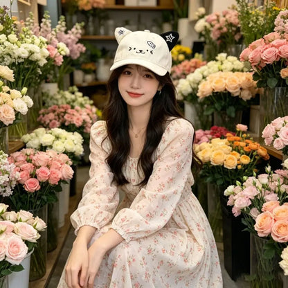 Cute Cat Ears Baseball Cap Thin Breathable Sun Hat UV Protection Adjustable Duckbill Cap Women Spring Summer
