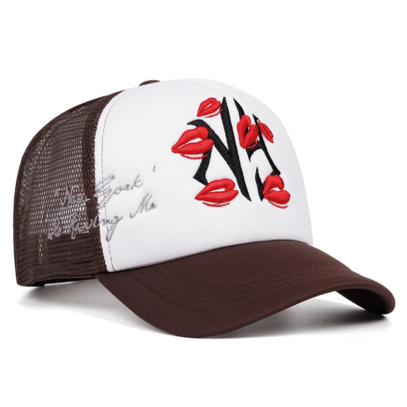 Net Hat NY Lipprint Embroidery Street Hip Hop HatBaseball Hat Unisex