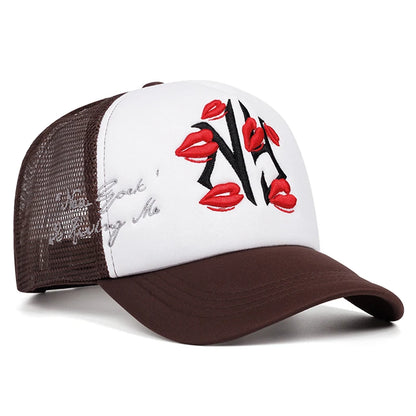 Net Hat NY Lipprint Embroidery Street Hip Hop HatBaseball Hat Unisex