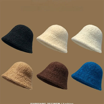 Wool Bucket Hat - Fashionable & Warm Winter Beanie, Cute Round Top Cap for Women & Girls (Unisex)