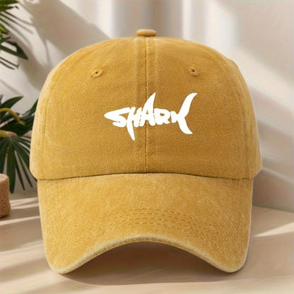 Men's Shark Patterned Baseball Cap with Washed Retro Design