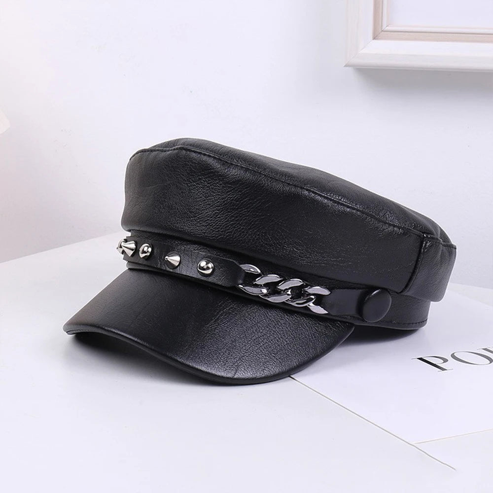 Unisex Rivet Hat Y2K Punk PU Leather Rivets Hat