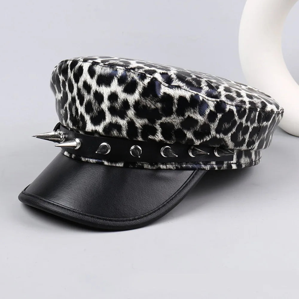 Retro Hip-Hop Rivet Leopard Hat Punk Harajuku Y2k Beret Hat