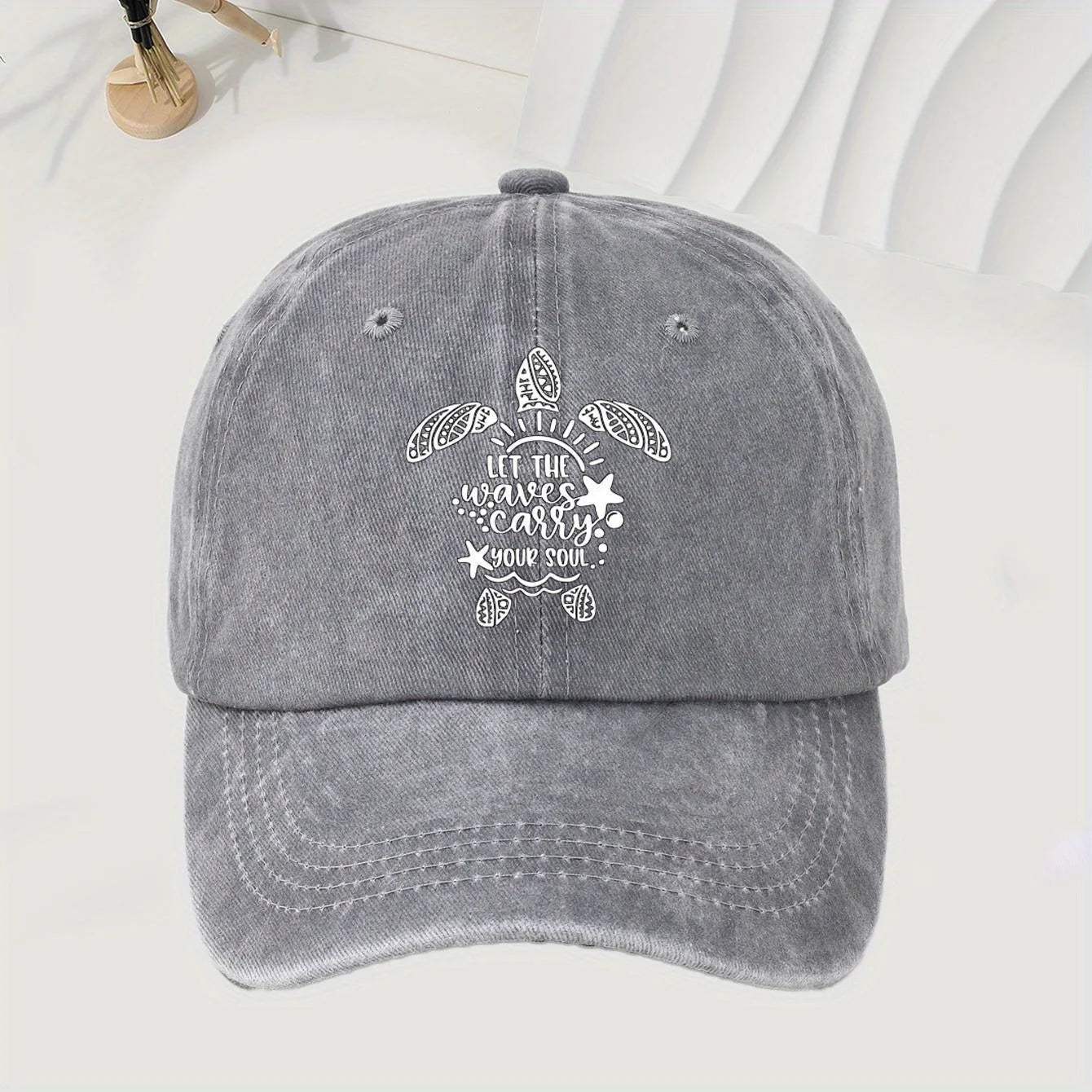 Turtle Print Baseball Cap With Retro Washed Style, Adjustable Unisex