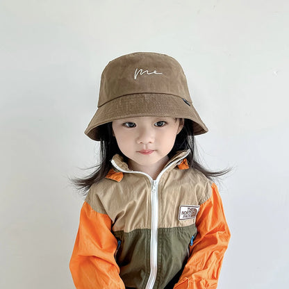Embroidery Letter Fisherman Hat For Children Sunshade Bucket Cap Solid Cotton Kids Basin Caps 2-6 Year