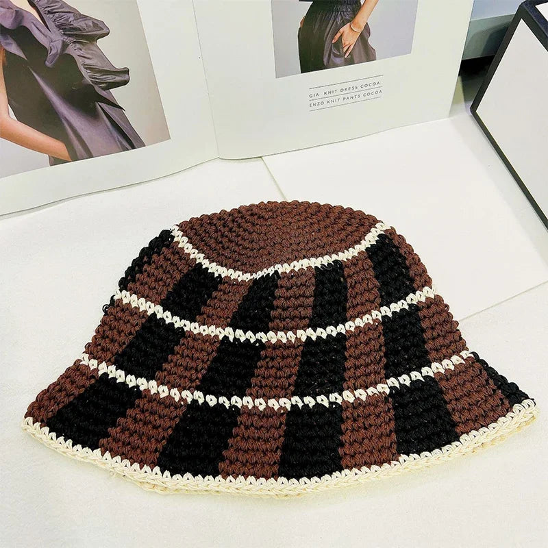 Stripe Crochet Knitted Bucket Thermal Tub Vintage Cold Cap