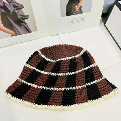 Stripe Crochet Knitted Bucket Thermal Tub Vintage Cold Cap