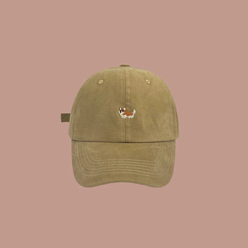 Dog Embroidery Baseball Hat For Men Women Cotton Solid Color Peaked Cap