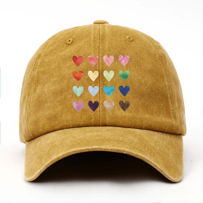 Colorful Heart-Shaped Pinted Baseball Cap for All Seasons