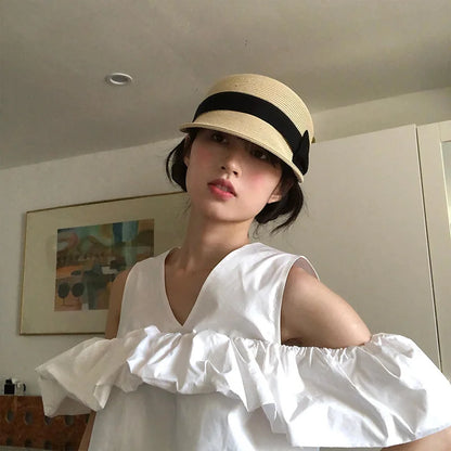 Bow Shaped Dome Grass Woven Duckbill Hat