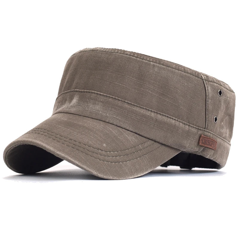 Washed Cotton Military Caps Casual Flat Top Hat
