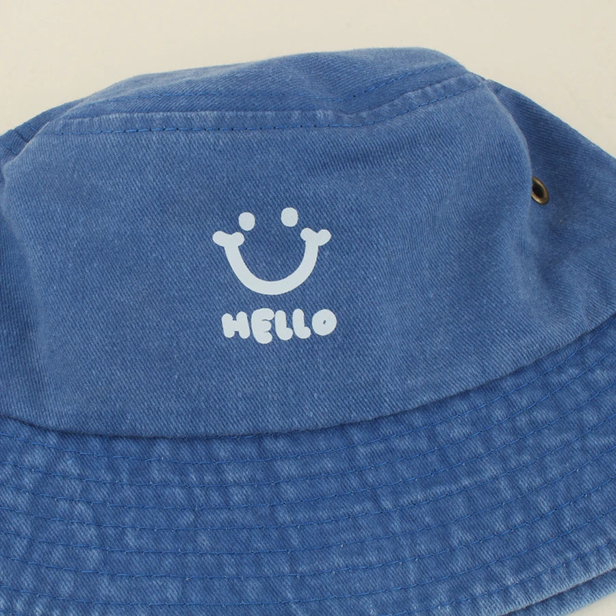 Baby Summer Sun Hat Kids Cartoon Smiling Face Hello Letter Bucket Hat