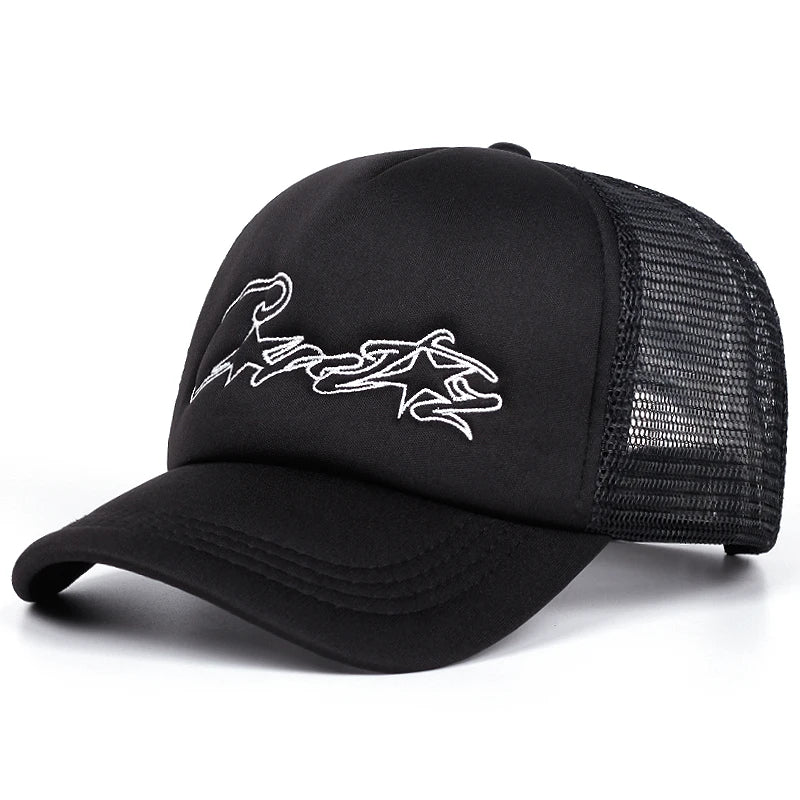 Breathable Mesh Hat C Five pointed Star Embroidered Street Hip Hop Hat Daily Commuting Wear Baseball Hat