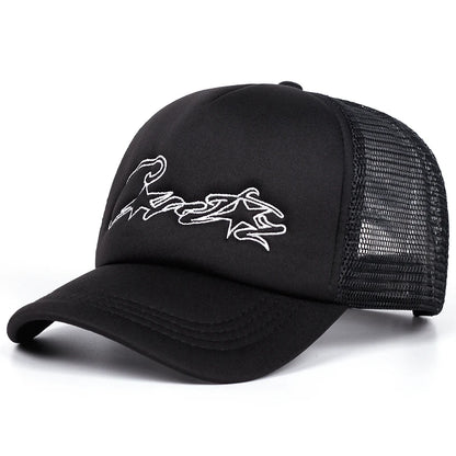Breathable Mesh Hat C Five pointed Star Embroidered Street Hip Hop Hat Daily Commuting Wear Baseball Hat