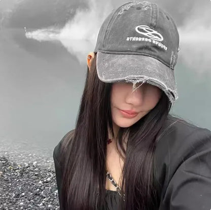 American Retro Washed Distressed Women's Baseball Cap Face Slimming Japanese  Protection Hat